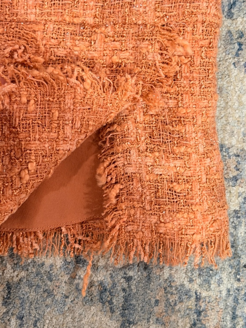 Final price Rickie Freeman Teri Jon Orange Tweed Fringe Hem Pencil Skirt - Picture 4 of 8